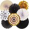 8-Piece Black and Gold Honeycomb Paper Fans | Hanging Pompoms for Graduation, Birthday, Wedding, Prom Night & New Year's Eve Photo Backdrop Party Decorations